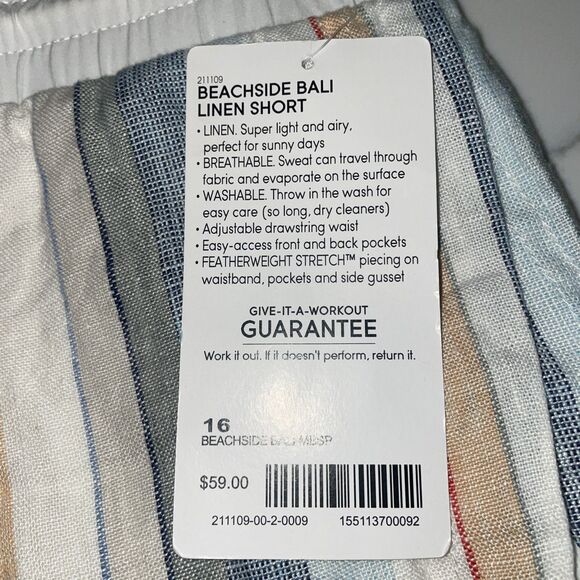 Athleta Beachside Bali Linen Shorts Women's 16 Striped with Pockets Drawstring - Picture 3 of 7